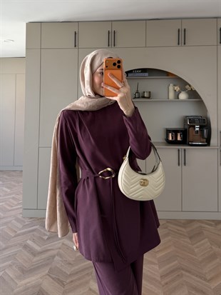 Broş Kemer Detaylı Modal Takım Bordo (4401) 