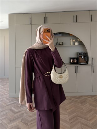 Broş Kemer Detaylı Modal Takım Bordo (4401) 