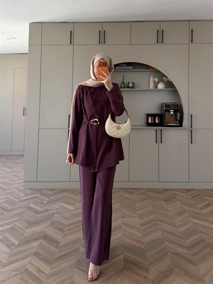 Broş Kemer Detaylı Modal Takım Bordo (4401) 