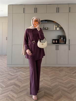 Broş Kemer Detaylı Modal Takım Bordo (4401) 