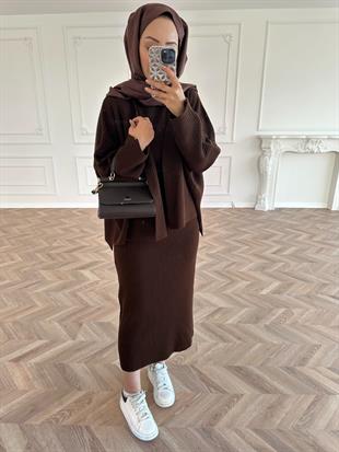 Liza Hırkalı Triko Elbise Kahverengi