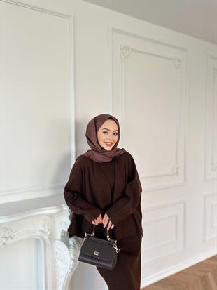 Liza Hırkalı Triko Elbise Kahverengi