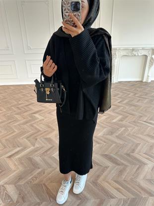 Liza Hırkalı Triko Elbise Siyah