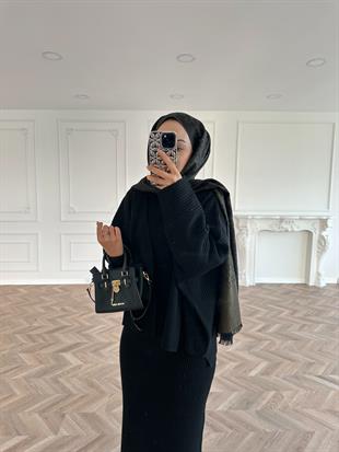 Liza Hırkalı Triko Elbise Siyah