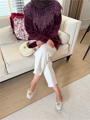 Liza İşlemeli Angora Kazak Mürdüm (2650)
