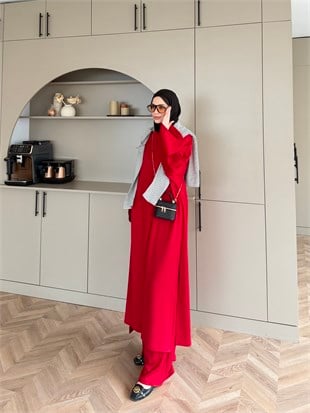 Louchy Yırtmaçlı Pantolonlu Takım Kırmızı (8083)