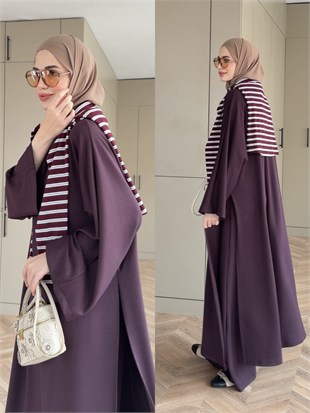 Louchy Oysh Yırtmaçlı Pantolonlu Takım Mürdüm (8083)