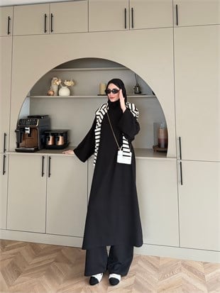 Louchy Oysh Yırtmaçlı Pantolonlu Takım Siyah (8083)