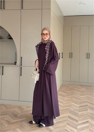 Louchy Oysh Yırtmaçlı Pantolonlu Takım Mürdüm (8083)