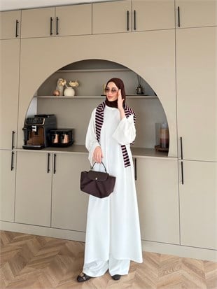 Louchy Oysh Yırtmaçlı Pantolonlu Takım Beyaz (8083)