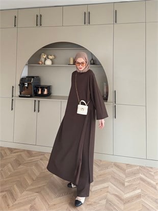 Louchy Oysh Yırtmaçlı Pantolonlu Takım Kahve (8083)