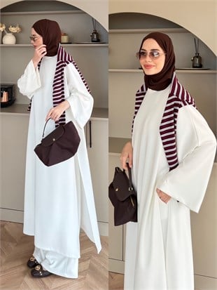 Louchy Oysh Yırtmaçlı Pantolonlu Takım Beyaz (8083)
