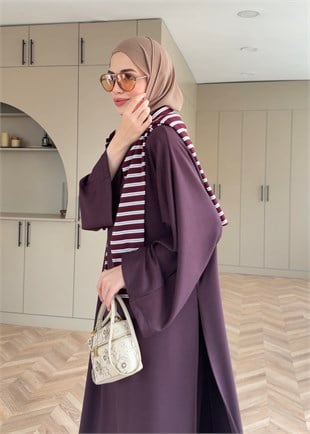 Louchy Oysh Yırtmaçlı Pantolonlu Takım Mürdüm (8083)