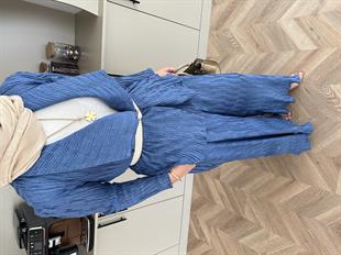 Lucinda Çizgili Keten Takım İndigo