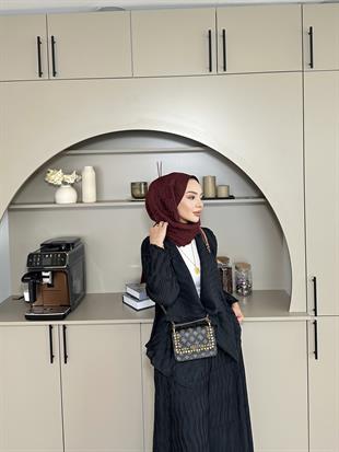 Lucinda Çizgili Keten Takım Siyah