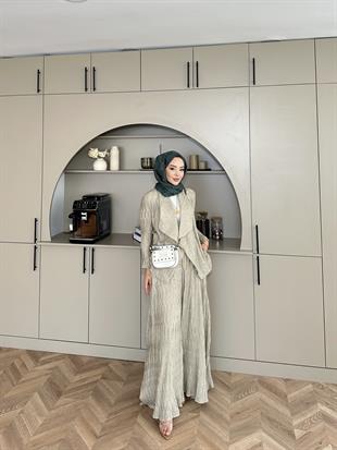 Lucinda Çizgili Keten Takım Vizon