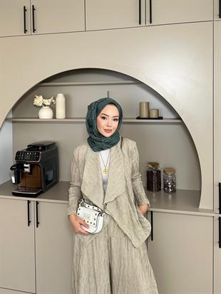 Lucinda Çizgili Keten Takım Vizon