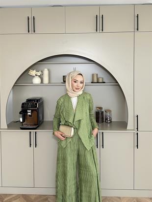 Lucinda Çizgili Keten Takım Yeşil