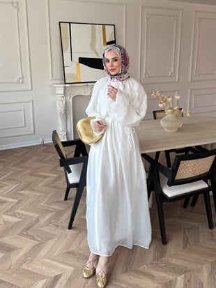 Lucky Bağlamalı Elbise Beyaz (2340) 