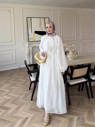 Lucky Bağlamalı Elbise Beyaz (2340) 