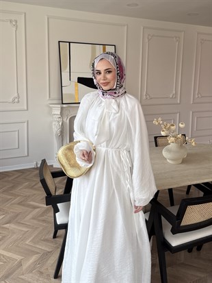 Lucky Bağlamalı Elbise Beyaz (2340) 