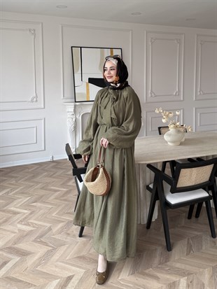 Lucky Bağlamalı Elbise Haki (2340)