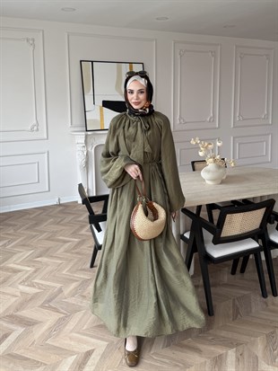 Lucky Bağlamalı Elbise Haki (2340)