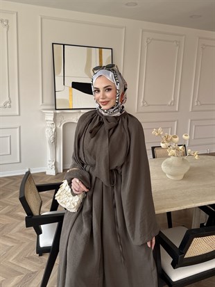 Lucky Bağlamalı Elbise Kahverengi  (2340)