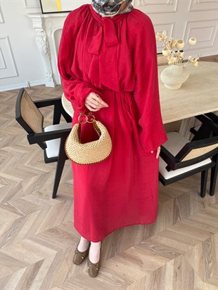 Lucky Bağlamalı Elbise Kırmızı (2340)