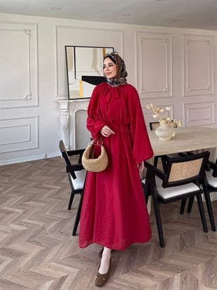 Lucky Bağlamalı Elbise Kırmızı (2340)