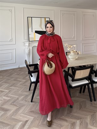 Lucky Bağlamalı Elbise Kırmızı (2340)