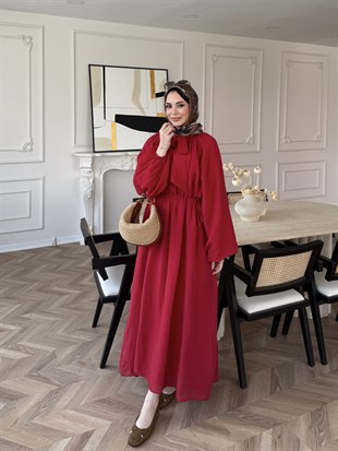 Lucky Bağlamalı Elbise Kırmızı (2340)