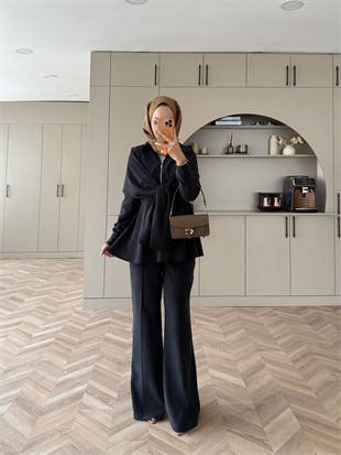 Lumar Pelerin Detaylı Pantolonlu Takım Siyah (2365)