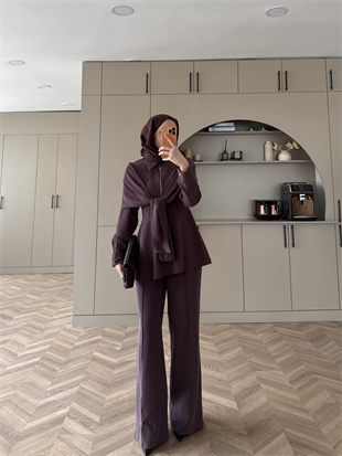 Lumar Pelerin Detaylı Pantolonlu Takım Mürdüm (2364)