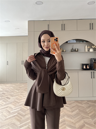 Lumar Pelerin Detaylı Pantolonlu Takım Kahve (2364)
