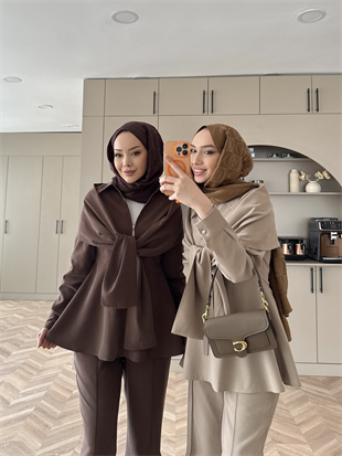 Lumar Pelerin Detaylı Pantolonlu Takım Kahve (2364)