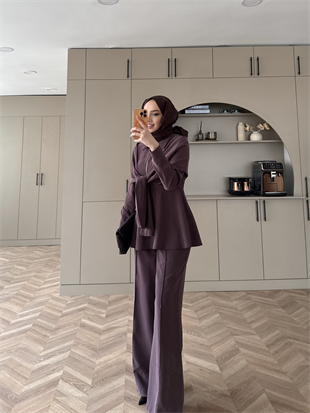 Lumar Pelerin Detaylı Pantolonlu Takım Mürdüm (2364)