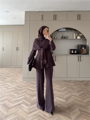 Lumar Pelerin Detaylı Pantolonlu Takım Mürdüm (2364)