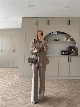 Lumar Pelerin Detaylı Pantolonlu Takım Bej (2364)