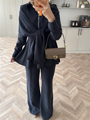 Lumar Pelerin Detaylı Pantolonlu Takım Siyah (2365)