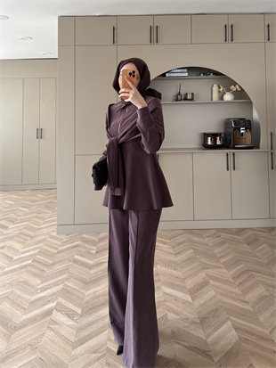 Lumar Pelerin Detaylı Pantolonlu Takım Mürdüm (2364)