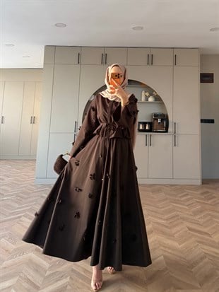Lume Çiçek Baskılı Etekli Takım Acı Kahve (8023)