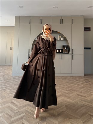 Lume Çiçek Baskılı Etekli Takım Acı Kahve (8023)