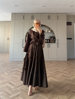 Lume Çiçek Baskılı Etekli Takım Acı Kahve (8023)