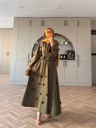 Lume Çiçek Baskılı Etekli Takım Haki (8023)