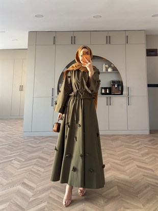 Lume Çiçek Baskılı Etekli Takım Haki (8023)