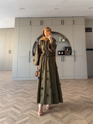 Lume Çiçek Baskılı Etekli Takım Haki (8023)