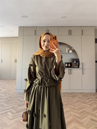 Lume Çiçek Baskılı Etekli Takım Haki (8023)