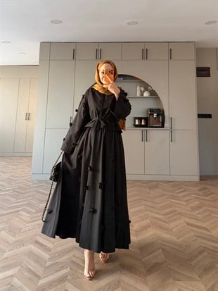 Luma Çiçek Baskılı Etekli Takım Siyah (8023)