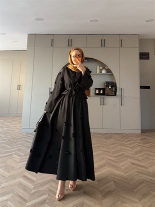 Luma Çiçek Baskılı Etekli Takım Siyah (8023)